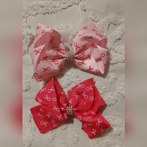🩷 BREAST CANCER Glitter RHINESTONES HAIR BOWS (2) NEW - Picture 2 of 9
